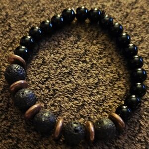 Black Onyx and Lava Bead Bracelet